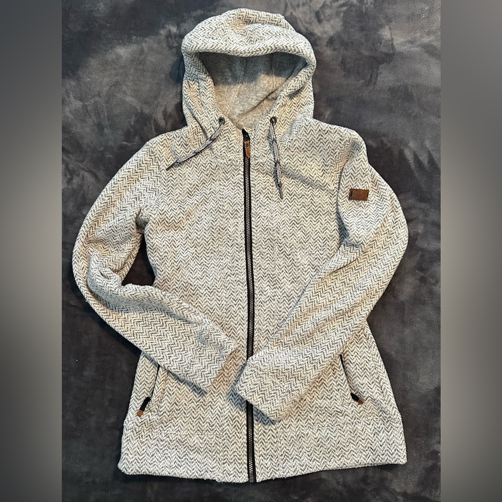 Roxy Gray Herringbone Zip Up — Size M
